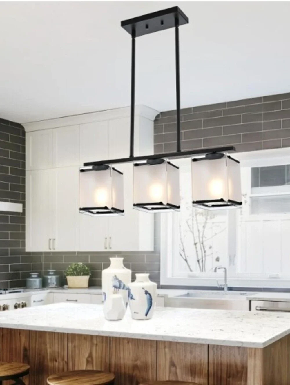 BRAND NEW: 3-Light Linear Pendant Light-Black